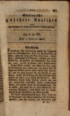 Göttingische gelehrte Anzeigen (Göttingische Zeitungen von gelehrten Sachen) Donnerstag 5. Juni 1806