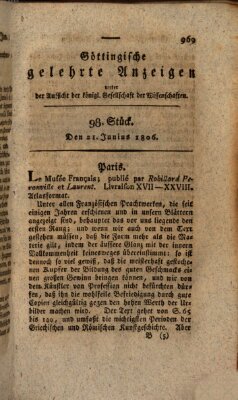 Göttingische gelehrte Anzeigen (Göttingische Zeitungen von gelehrten Sachen) Samstag 21. Juni 1806