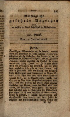 Göttingische gelehrte Anzeigen (Göttingische Zeitungen von gelehrten Sachen) Montag 23. Juni 1806