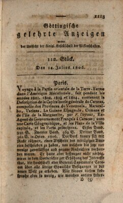 Göttingische gelehrte Anzeigen (Göttingische Zeitungen von gelehrten Sachen) Montag 14. Juli 1806