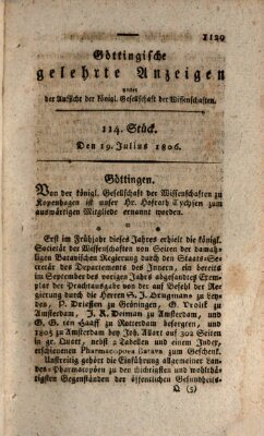 Göttingische gelehrte Anzeigen (Göttingische Zeitungen von gelehrten Sachen) Samstag 19. Juli 1806