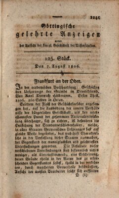 Göttingische gelehrte Anzeigen (Göttingische Zeitungen von gelehrten Sachen) Donnerstag 7. August 1806