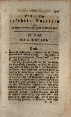 Göttingische gelehrte Anzeigen (Göttingische Zeitungen von gelehrten Sachen) Donnerstag 21. August 1806