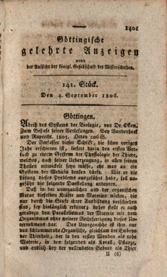 Göttingische gelehrte Anzeigen (Göttingische Zeitungen von gelehrten Sachen) Donnerstag 4. September 1806