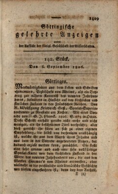 Göttingische gelehrte Anzeigen (Göttingische Zeitungen von gelehrten Sachen) Samstag 6. September 1806