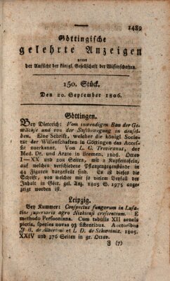 Göttingische gelehrte Anzeigen (Göttingische Zeitungen von gelehrten Sachen) Samstag 20. September 1806