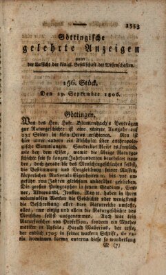 Göttingische gelehrte Anzeigen (Göttingische Zeitungen von gelehrten Sachen) Montag 29. September 1806