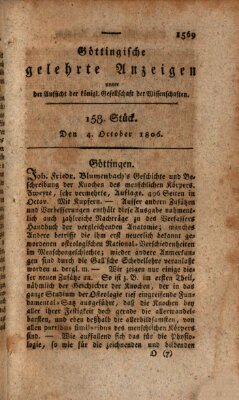 Göttingische gelehrte Anzeigen (Göttingische Zeitungen von gelehrten Sachen) Samstag 4. Oktober 1806