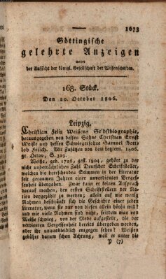 Göttingische gelehrte Anzeigen (Göttingische Zeitungen von gelehrten Sachen) Montag 20. Oktober 1806