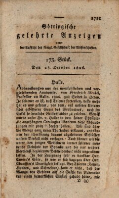 Göttingische gelehrte Anzeigen (Göttingische Zeitungen von gelehrten Sachen) Dienstag 28. Oktober 1806