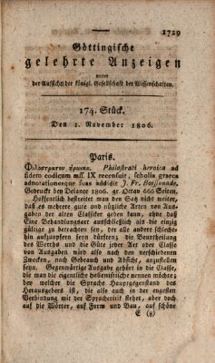 Göttingische gelehrte Anzeigen (Göttingische Zeitungen von gelehrten Sachen) Samstag 1. November 1806