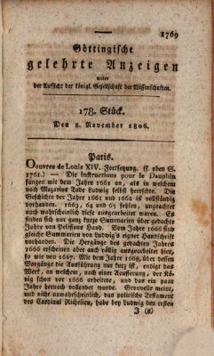 Göttingische gelehrte Anzeigen (Göttingische Zeitungen von gelehrten Sachen) Samstag 8. November 1806