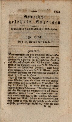 Göttingische gelehrte Anzeigen (Göttingische Zeitungen von gelehrten Sachen) Donnerstag 13. November 1806