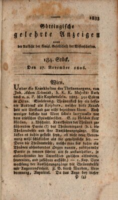 Göttingische gelehrte Anzeigen (Göttingische Zeitungen von gelehrten Sachen) Montag 17. November 1806