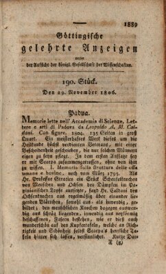 Göttingische gelehrte Anzeigen (Göttingische Zeitungen von gelehrten Sachen) Samstag 29. November 1806