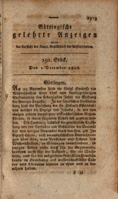 Göttingische gelehrte Anzeigen (Göttingische Zeitungen von gelehrten Sachen) Montag 1. Dezember 1806