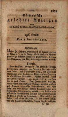 Göttingische gelehrte Anzeigen (Göttingische Zeitungen von gelehrten Sachen) Montag 8. Dezember 1806