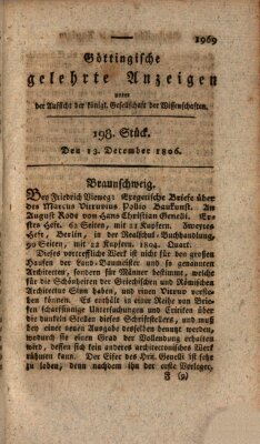 Göttingische gelehrte Anzeigen (Göttingische Zeitungen von gelehrten Sachen) Samstag 13. Dezember 1806