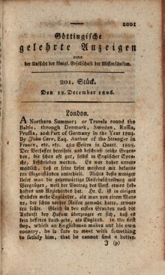 Göttingische gelehrte Anzeigen (Göttingische Zeitungen von gelehrten Sachen) Donnerstag 18. Dezember 1806