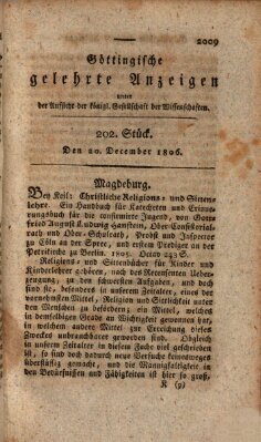 Göttingische gelehrte Anzeigen (Göttingische Zeitungen von gelehrten Sachen) Samstag 20. Dezember 1806