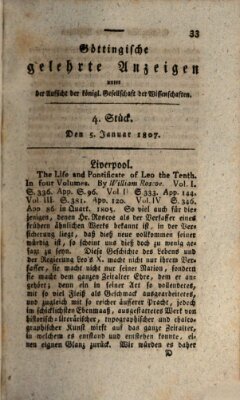 Göttingische gelehrte Anzeigen (Göttingische Zeitungen von gelehrten Sachen) Montag 5. Januar 1807