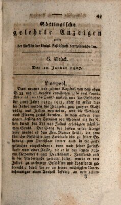 Göttingische gelehrte Anzeigen (Göttingische Zeitungen von gelehrten Sachen) Samstag 10. Januar 1807