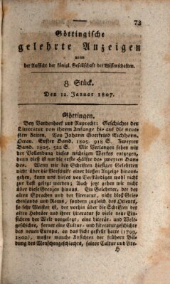 Göttingische gelehrte Anzeigen (Göttingische Zeitungen von gelehrten Sachen) Montag 12. Januar 1807