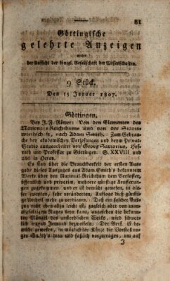 Göttingische gelehrte Anzeigen (Göttingische Zeitungen von gelehrten Sachen) Donnerstag 15. Januar 1807