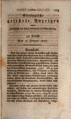 Göttingische gelehrte Anzeigen (Göttingische Zeitungen von gelehrten Sachen) Montag 19. Januar 1807