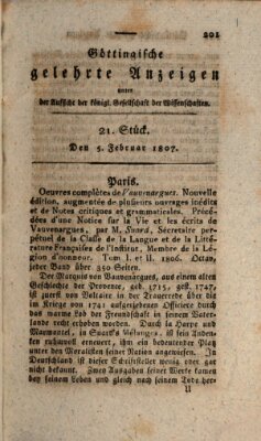 Göttingische gelehrte Anzeigen (Göttingische Zeitungen von gelehrten Sachen) Donnerstag 5. Februar 1807