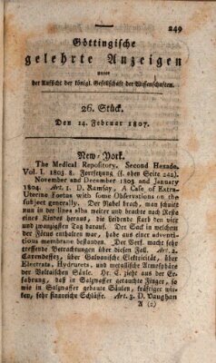 Göttingische gelehrte Anzeigen (Göttingische Zeitungen von gelehrten Sachen) Samstag 14. Februar 1807