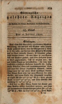 Göttingische gelehrte Anzeigen (Göttingische Zeitungen von gelehrten Sachen) Montag 16. Februar 1807