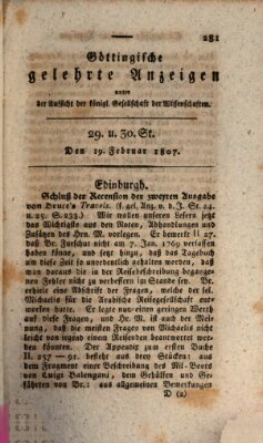 Göttingische gelehrte Anzeigen (Göttingische Zeitungen von gelehrten Sachen) Donnerstag 19. Februar 1807