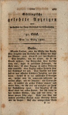 Göttingische gelehrte Anzeigen (Göttingische Zeitungen von gelehrten Sachen) Donnerstag 12. März 1807