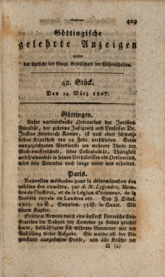 Göttingische gelehrte Anzeigen (Göttingische Zeitungen von gelehrten Sachen) Samstag 14. März 1807