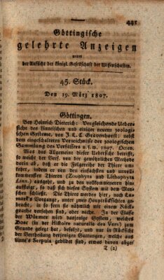 Göttingische gelehrte Anzeigen (Göttingische Zeitungen von gelehrten Sachen) Donnerstag 19. März 1807