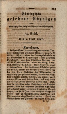 Göttingische gelehrte Anzeigen (Göttingische Zeitungen von gelehrten Sachen) Donnerstag 2. April 1807