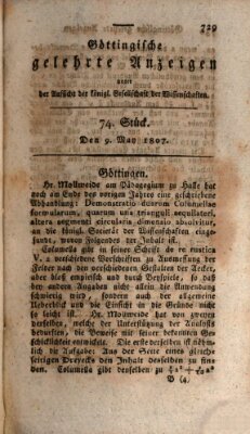 Göttingische gelehrte Anzeigen (Göttingische Zeitungen von gelehrten Sachen) Samstag 9. Mai 1807