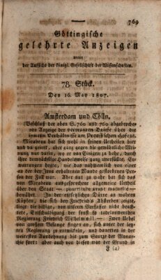 Göttingische gelehrte Anzeigen (Göttingische Zeitungen von gelehrten Sachen) Samstag 16. Mai 1807