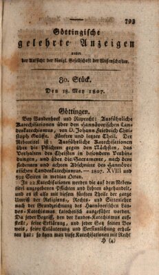 Göttingische gelehrte Anzeigen (Göttingische Zeitungen von gelehrten Sachen) Montag 18. Mai 1807