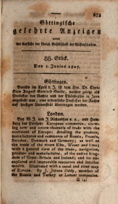 Göttingische gelehrte Anzeigen (Göttingische Zeitungen von gelehrten Sachen) Montag 1. Juni 1807