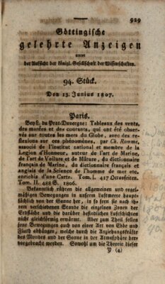 Göttingische gelehrte Anzeigen (Göttingische Zeitungen von gelehrten Sachen) Samstag 13. Juni 1807