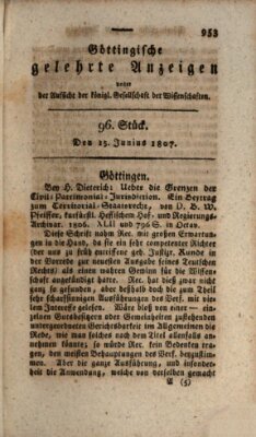 Göttingische gelehrte Anzeigen (Göttingische Zeitungen von gelehrten Sachen) Montag 15. Juni 1807