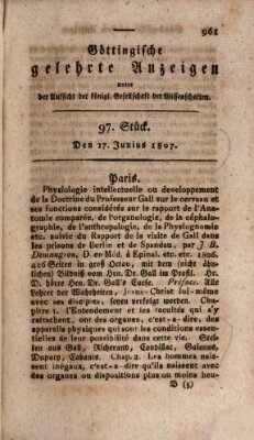 Göttingische gelehrte Anzeigen (Göttingische Zeitungen von gelehrten Sachen) Mittwoch 17. Juni 1807