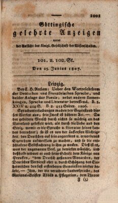 Göttingische gelehrte Anzeigen (Göttingische Zeitungen von gelehrten Sachen) Donnerstag 25. Juni 1807