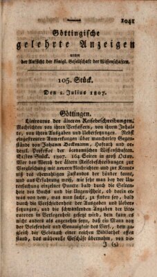 Göttingische gelehrte Anzeigen (Göttingische Zeitungen von gelehrten Sachen) Donnerstag 2. Juli 1807