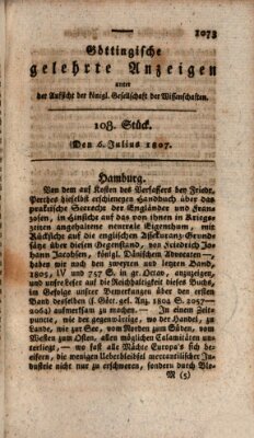 Göttingische gelehrte Anzeigen (Göttingische Zeitungen von gelehrten Sachen) Montag 6. Juli 1807