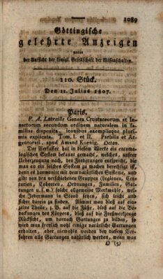 Göttingische gelehrte Anzeigen (Göttingische Zeitungen von gelehrten Sachen) Samstag 11. Juli 1807