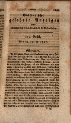 Göttingische gelehrte Anzeigen (Göttingische Zeitungen von gelehrten Sachen) Donnerstag 23. Juli 1807