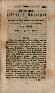 Göttingische gelehrte Anzeigen (Göttingische Zeitungen von gelehrten Sachen) Samstag 25. Juli 1807